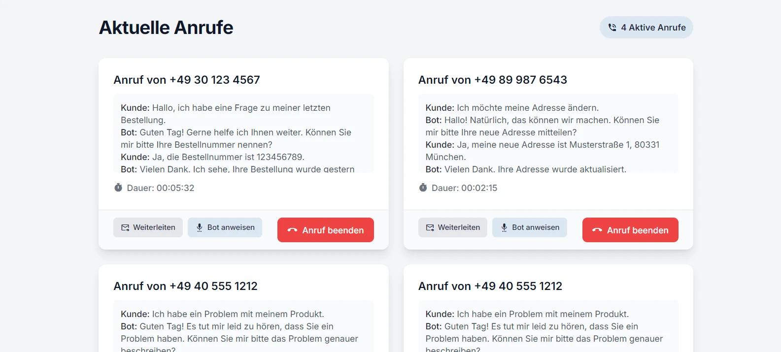 Elvira KI-Telefonassistent Dashboard Screenshot